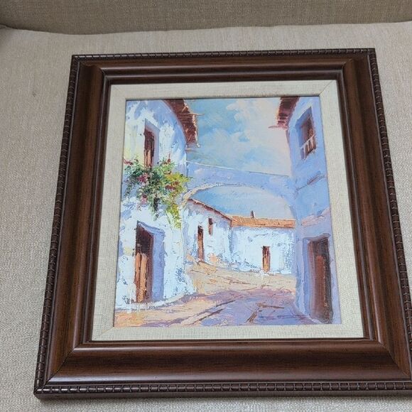 Charming Impasto Painted European Village Scene Framed Art Signed - Picture 10 of 10